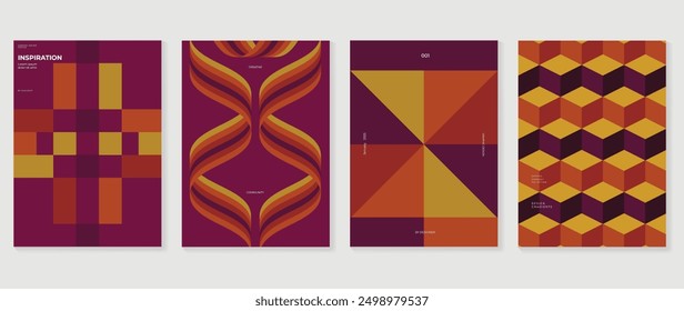 Collection of 70s poster background vector. Set of retro wall decoration, groovy, trippy, colorful line. Vintage hippie wall art for interior, decorative, banner, cover, card.