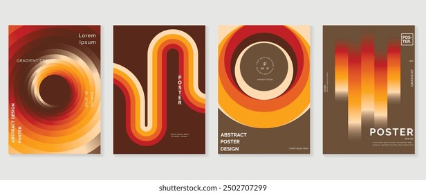 Collection of 70s poster background vector. Set of retro wall decoration, groovy, trippy, colorful line. Vintage hippie wall art for interior, decorative, banner, cover, card.
