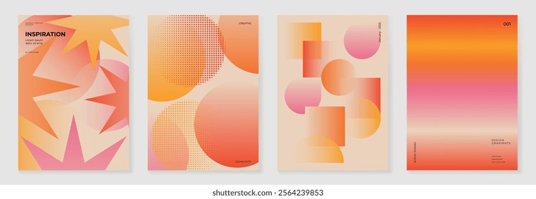 Collection of 70s poster background vector. Set of retro wall decoration, groovy, trippy, colorful line. Vintage hippie wall art for interior, decorative, banner, cover, card.