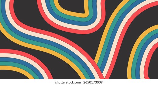 Collection of 70s poster, banner, cover, card. background . Set of retro wall decoration, groovy, trippy, colorful line. Vintage hippie wall art for interior, decorative, dots flayer simple and trendy