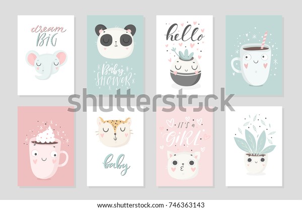 Collection 8 Baby Shower Posters Vector Stock Vector Royalty Free