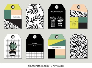 Collection of 8 creative tag templates. Wedding, marriage, save the date, baby shower, bridal, birthday, Valentine's day. Stylish simple design. Vector illustration.