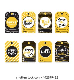 Collection of 8 cute card and label templates. Vector badge design.