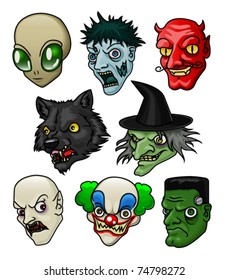 A collection of 8 different halloween monsters and creatures. Vector.