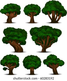 A collection of 8 different trees isolated on white. Separated into layers for easy editing!
