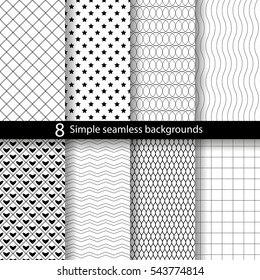 Collection of 8 eight seamless geometric minimalistic patterns. white background. are grouped correctly. vector eps10