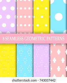 Collection of 8 geometric patterns.Polka dot Seamless pattern