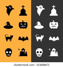Collection of 8  halloween icons. Vector illustration.