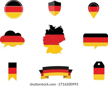 Una colección de 8 ilustraciones con la bandera alemana en diferentes Formas