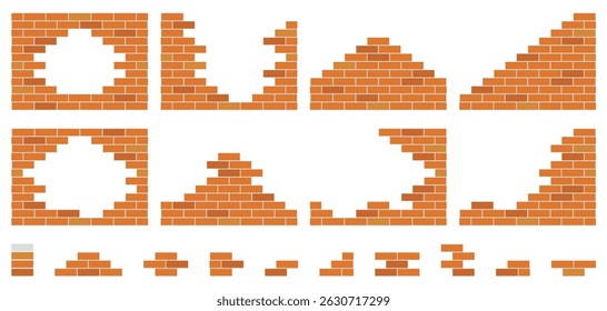 Collection with 8 Models of Orange Brick Walls under Construction + Pieces for Maker.