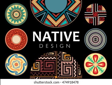 Collection of 8 native designs on black background