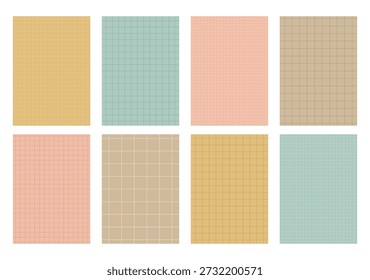 Una colección de 8 texturas de papel de colores pastel y apagado con varias cuadrículas, gráficos y carteles o tarjetas forradas. Ideal para fondos, cuadernos digitales y Plantillas.