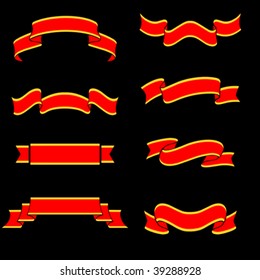 Collection of 8 red banners on black background. Illustration, vector file available