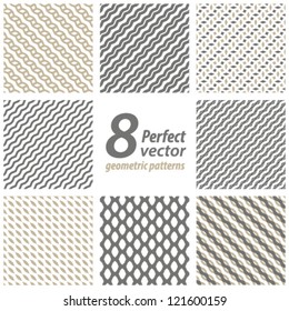 Collection of 8 seamless geometric patterns. Vector set.