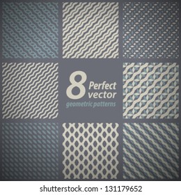 Collection of 8 seamless geometric patterns. Vector set.