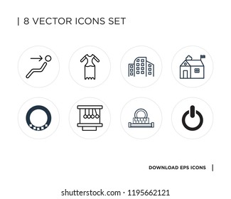 Collection of 8 simple icons such as Switch, Sewage, Newton cradle, Bracelet, Hall, Building, Clothes, Air conditioning, universal set for web and mobile