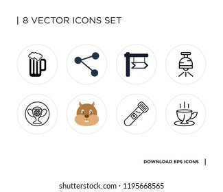 Collection of 8 simple icons such as Coffee cup, Blood sample, Hamster, Trophy, Light, , Share, Beer, universal set for web and mobile