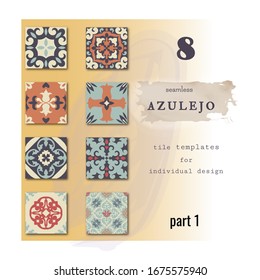 Colección de 8 modelos vectoriales creados AZULEJO TILE. Parte 1