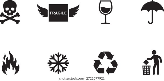 Una colección de 8 iconos de silueta de Vector, incluyendo símbolos y signos para uso de diseño