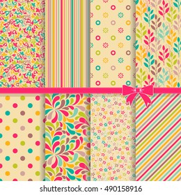 collection of 8 vintage colorful seamless patterns