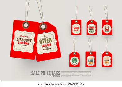 Collection of 8 Vintage Style Price Tags,Vector EPS10.