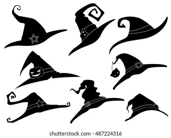 Collection of 8 witch hat halloween icons