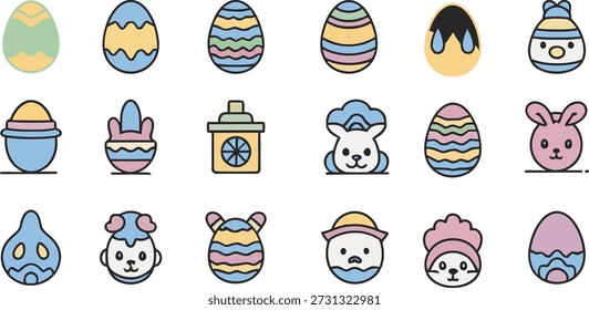 A collection of 80 unique cartoon style robot illustrations in various colors and designs on a plain white background