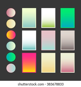Collection of 9 abstract, colorful, smooth, blurred, backgrounds and 6 stickers for design. Poster,Cover. Greeting, Backdrop, Label,Tag, Elements. Pastel and bright colors. Vector illustration. Isolated.Eps 10
