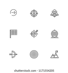 Collection of 9 aim outline icons include icons such as aim, goal, audience, archery, dart board