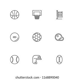 Collection of 9 american outline icons include icons such as baseball, lacrosse, rugby, football, basketball, signs