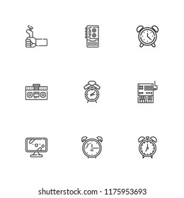 Collection of 9 analog outline icons include icons such as tv, alarm clock, recorder, game controller, controller