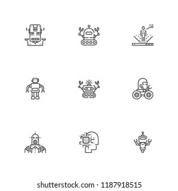 Collection of 9 android outline icons include icons such as robot
