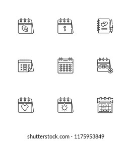 Collection of 9 appointment outline icons include icons such as event, calendar