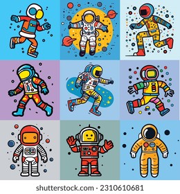 A Collection of 9 Astronaut Vector Art