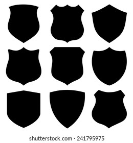 Collection of 9 black shield outlines ideal for artwork