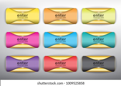 Collection of 9 blank vector sale stickers. Sale stickers with golden curled corner. Isolated on the white background. Vector illustration. Eps10.