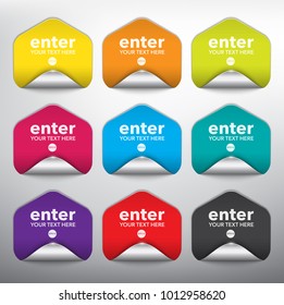 Collection of 9 blank vector sale stickers. Hexagonal sale stickers with silver curled corner in 9 different bright colors. Isolated on the white background. Vector illustration. Eps10.
