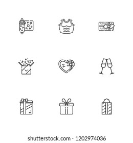 Collection of 9 bow outline icons include icons such as gift, present, stemware, wrapping, armor