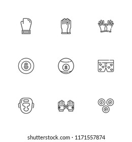 Collection of 9 boxing outline icons include icons such as billiard, gloves, boxing