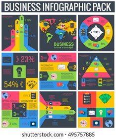 collection of 9  business flat infographic elements set for design in vintage colors. Vector illustration concept