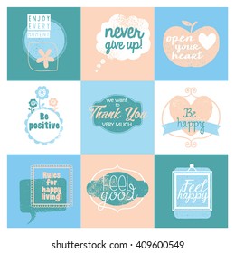 Collection of 9 cards with positive design. 