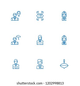 Collection of 9 career outline icons include icons such as top, employee, vision