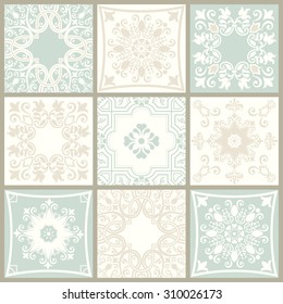 Collection of 9 ceramic tiles in pastel colors