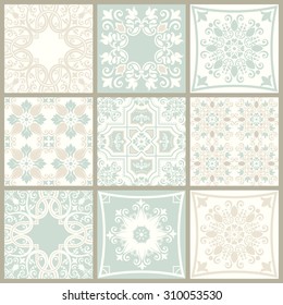 collection of 9 ceramic tiles in pastel
