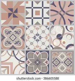 Colección de 9 baldosas de cerámica en colores retro