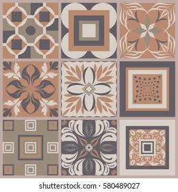 Collection of 9 ceramic tiles in retro colors