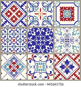 Collection of 9 ceramic tiles in turkish style