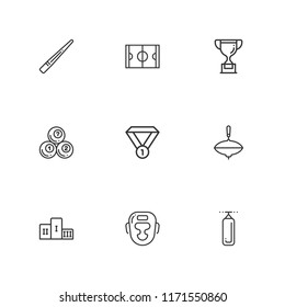 Collection of 9 champion outline icons include icons such as top, medal, podium, billiard, boxing, cue, hockey box, punching bag