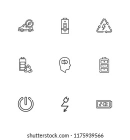 Collection of 9 charge outline icons include icons such as electricity, charging, energy, battery, power