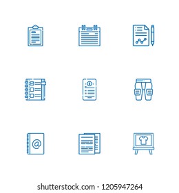 Collection of 9 clipboard outline icons include icons such as documents, agenda, contract, pads, test, checklist